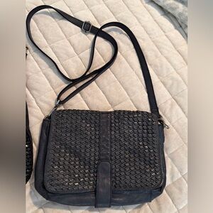 Woven Leather Navy Leather Crossbody Bag Made In India EUC